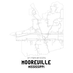 Fototapeta premium Mooreville Mississippi. US street map with black and white lines.