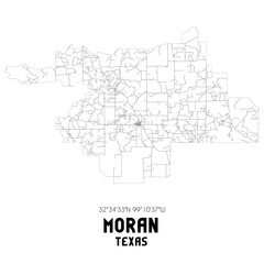 Moran Texas. US street map with black and white lines.