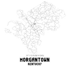Morgantown Kentucky. US street map with black and white lines.