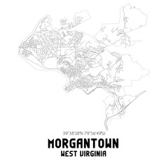 Morgantown West Virginia. US street map with black and white lines.