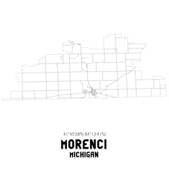 Morenci Michigan. US street map with black and white lines.
