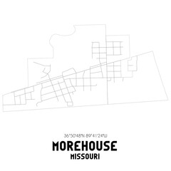 Morehouse Missouri. US street map with black and white lines.