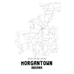 Morgantown Indiana. US street map with black and white lines.