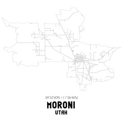 Moroni Utah. US street map with black and white lines.
