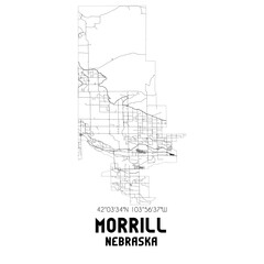 Morrill Nebraska. US street map with black and white lines.