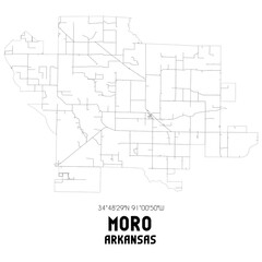 Moro Arkansas. US street map with black and white lines.