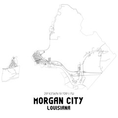 Morgan City Louisiana. US street map with black and white lines.