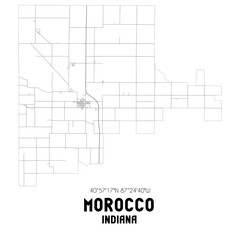 Morocco Indiana. US street map with black and white lines.