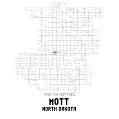 Mott North Dakota. US street map with black and white lines.