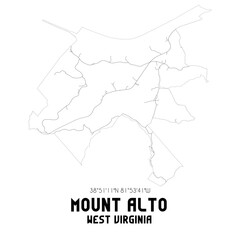 Mount Alto West Virginia. US street map with black and white lines.