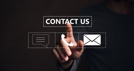 Contact us icons on a virtual screen.