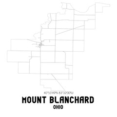 Mount Blanchard Ohio. US street map with black and white lines.