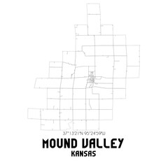 Mound Valley Kansas. US street map with black and white lines.