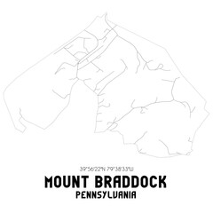 Mount Braddock Pennsylvania. US street map with black and white lines.