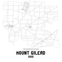 Mount Gilead Ohio. US street map with black and white lines.