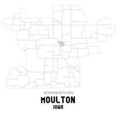 Moulton Iowa. US street map with black and white lines.