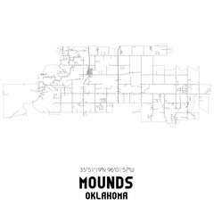 Mounds Oklahoma. US street map with black and white lines.