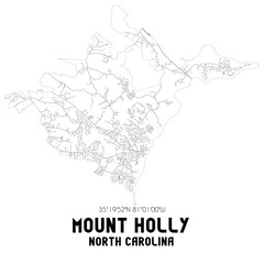 Mount Holly North Carolina. US street map with black and white lines.
