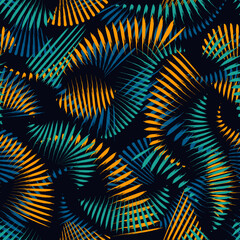 Exotic, tropical seamless pattern. Palm leaves motif background. Abstract minimalist floral print. Natural organic texture. Minimal design wallpaper. Botanical ornament © funkyplayer