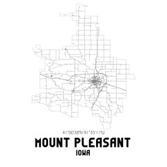 Mount Pleasant Iowa. US street map with black and white lines.