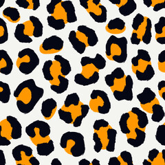 Animal skin print. Leopard seamless pattern. Natural wildlife camouflage texture. Repeating spots motif. Hand drawn background