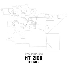Mt Zion Illinois. US street map with black and white lines.