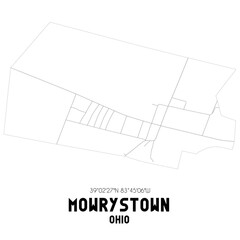 Mowrystown Ohio. US street map with black and white lines.
