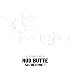 Mud Butte South Dakota. US street map with black and white lines.