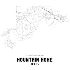 Mountain Home Texas. US street map with black and white lines.