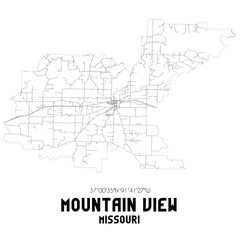 Mountain View Missouri. US street map with black and white lines.