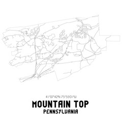 Fototapeta na wymiar Mountain Top Pennsylvania. US street map with black and white lines.