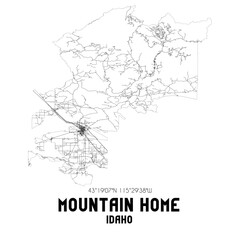 Mountain Home Idaho. US street map with black and white lines.
