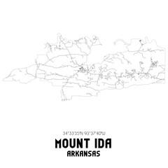 Mount Ida Arkansas. US street map with black and white lines.