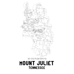 Mount Juliet Tennessee. US street map with black and white lines.