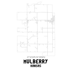 Mulberry Kansas. US street map with black and white lines.