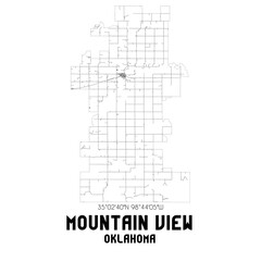 Mountain View Oklahoma. US street map with black and white lines.