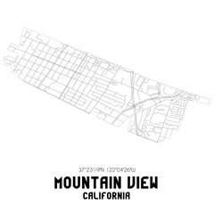 Mountain View California. US street map with black and white lines.