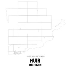 Muir Michigan. US street map with black and white lines.