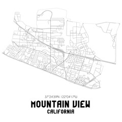 Mountain View California. US street map with black and white lines.