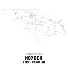 Moyock North Carolina. US street map with black and white lines.