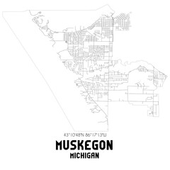 Muskegon Michigan. US street map with black and white lines.