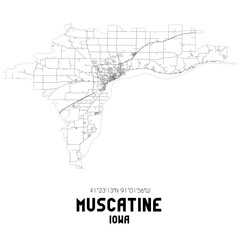 Muscatine Iowa. US street map with black and white lines.