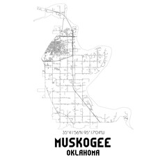 Muskogee Oklahoma. US street map with black and white lines.