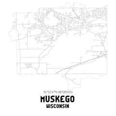 Muskego Wisconsin. US street map with black and white lines.