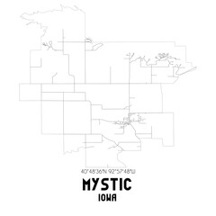 Mystic Iowa. US street map with black and white lines.