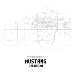 Mustang Oklahoma. US street map with black and white lines.