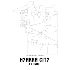 Myakka City Florida. US street map with black and white lines.