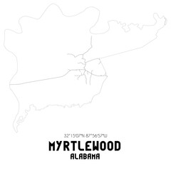 Myrtlewood Alabama. US street map with black and white lines.