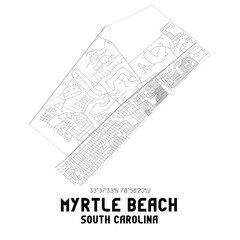 Myrtle Beach South Carolina. US street map with black and white lines.