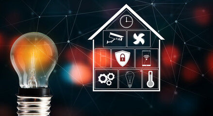 Fototapeta premium Smart home icons on virtual screen